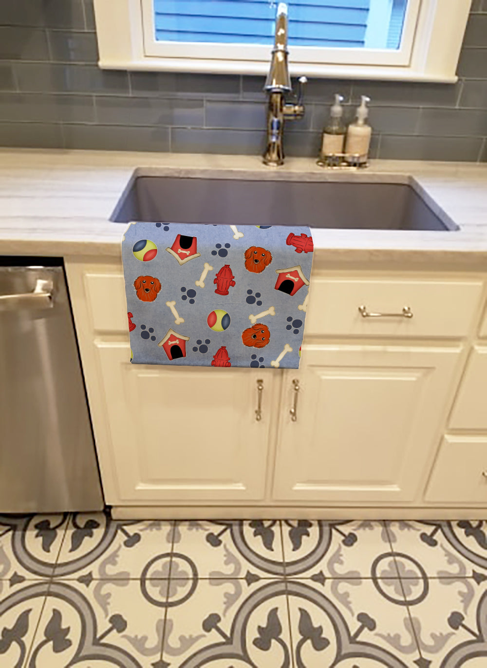 Dog House Collection Longhair Red Dachshund Kitchen Towel Velour Plush Front and Cotton Loop Back Machine Washable