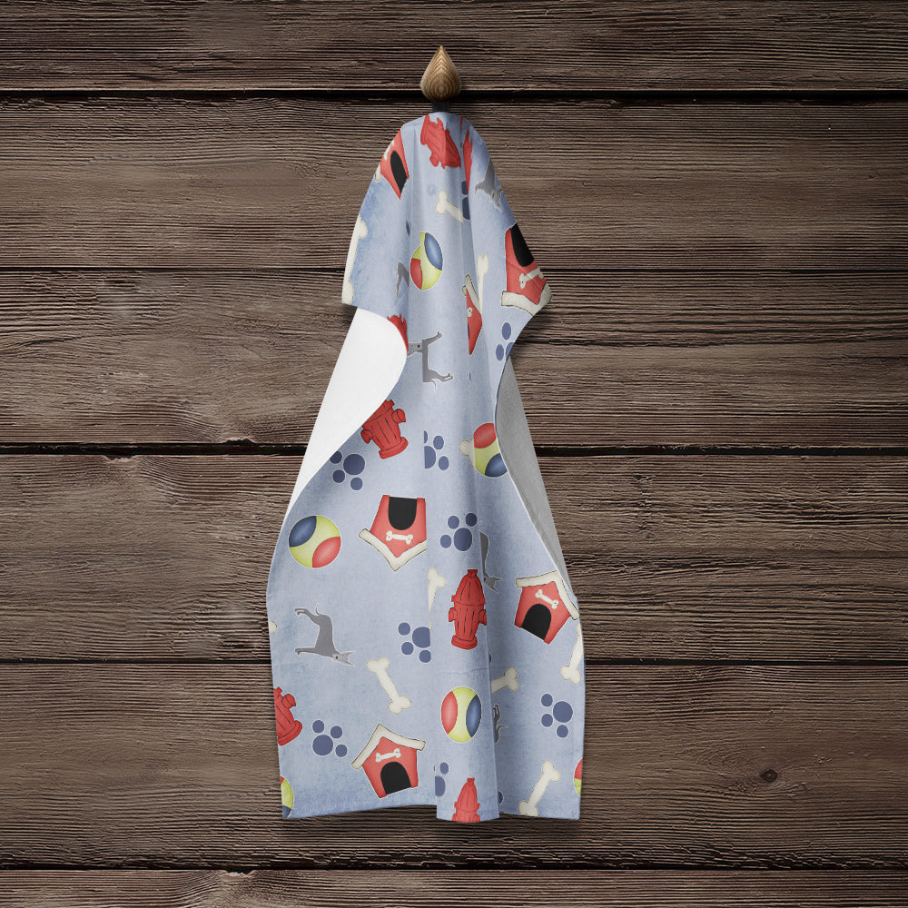 Dog House Collection Blue Cropped Great Dane Kitchen Towel Velour Plush Front and Cotton Loop Back Machine Washable
