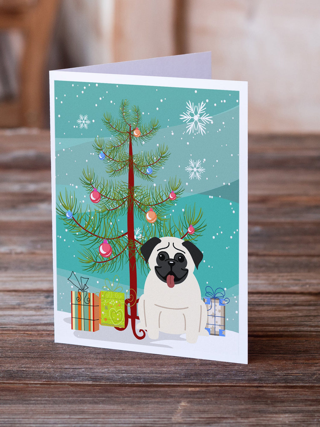 Merry Christmas Tree Pug Cream Greeting Cards Pack of 8 Blank Cards with Envelopes Whimsical A7 Size 5x7