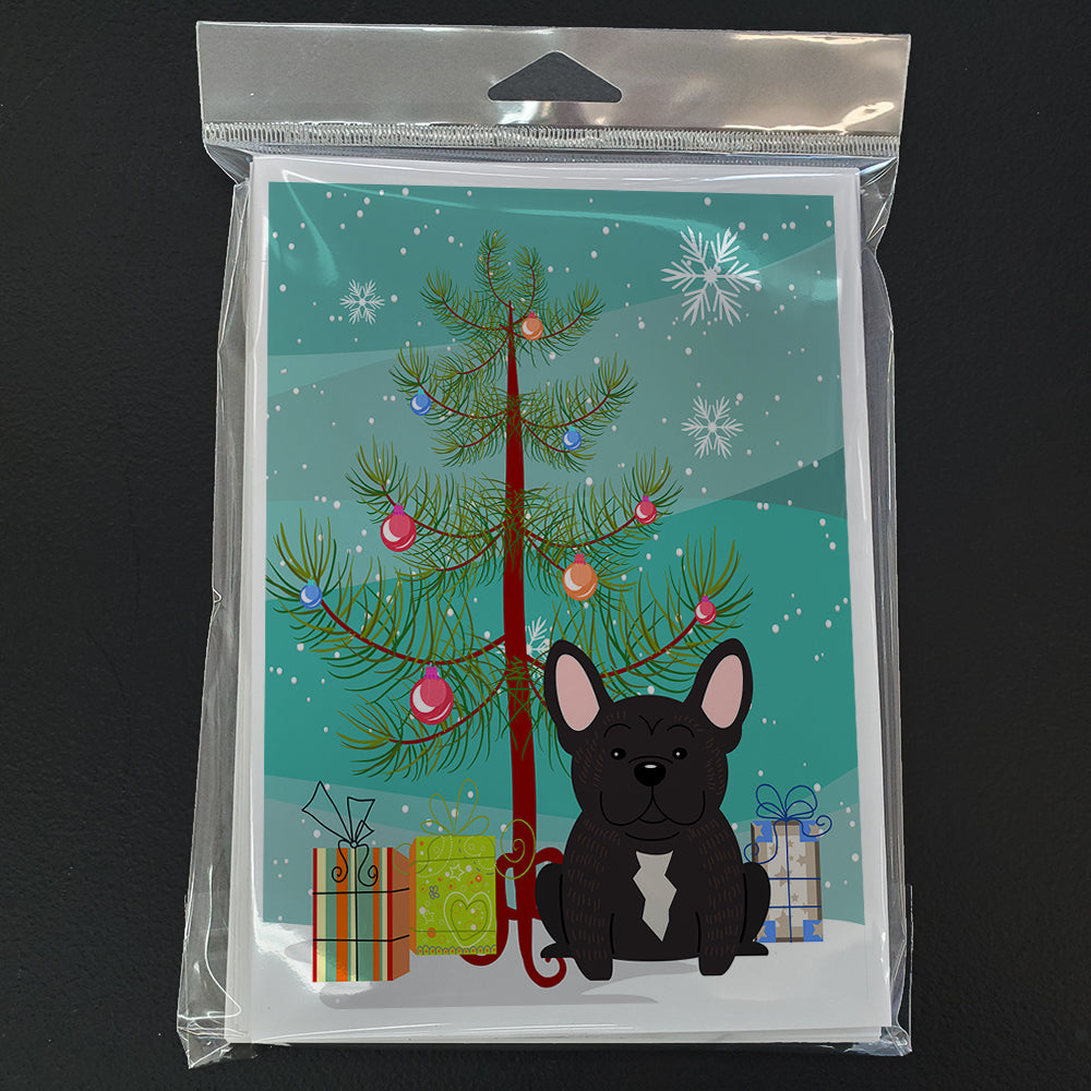 Merry Christmas Tree French Bulldog Brindle Greeting Cards Pack of 8 Blank Cards with Envelopes Whimsical A7 Size 5x7