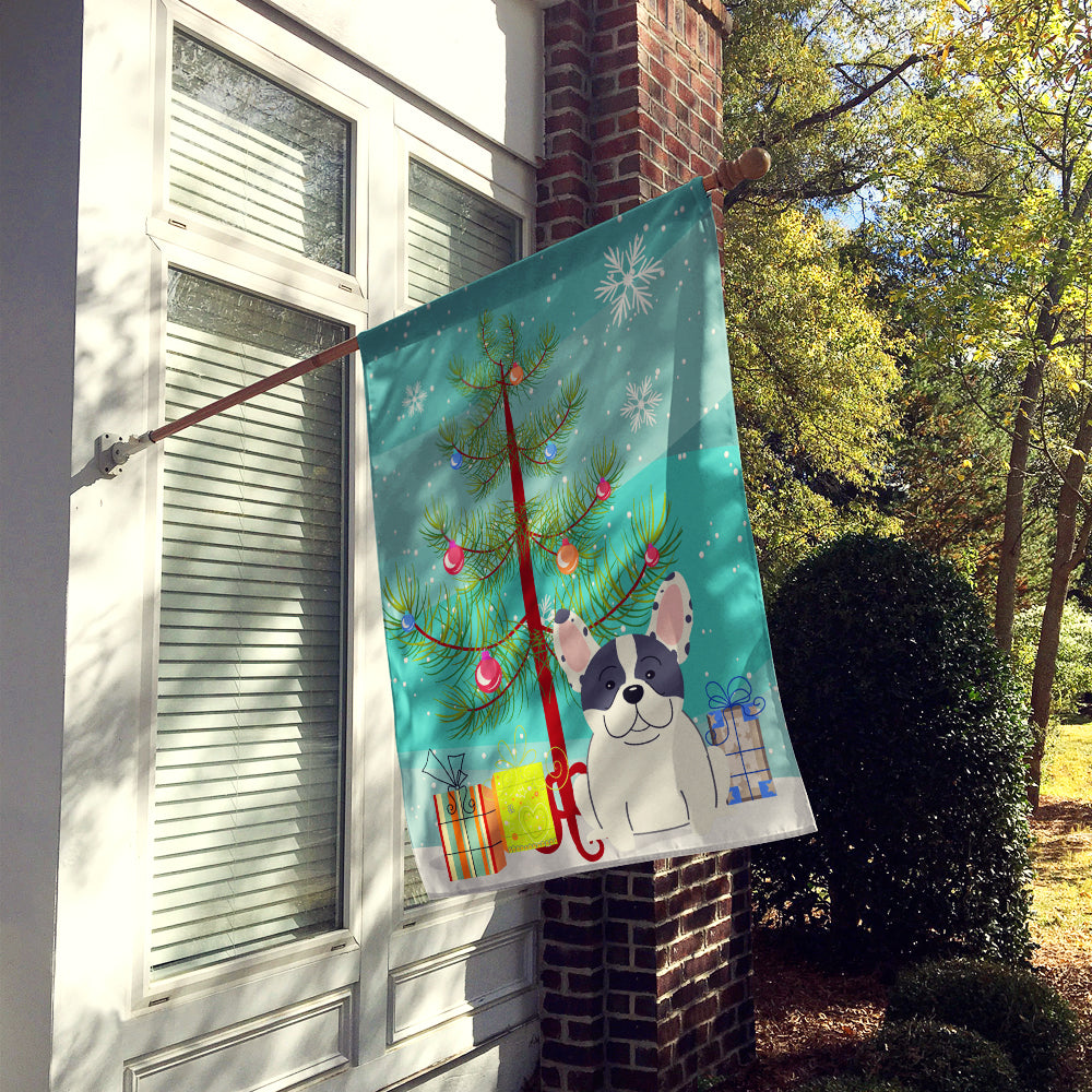 Merry Christmas Tree French Bulldog Piebald House Flag 28x40 Porch Sleeve Pole Decorative Outside Yard Banner Artwork Wall Hanging, Polyester