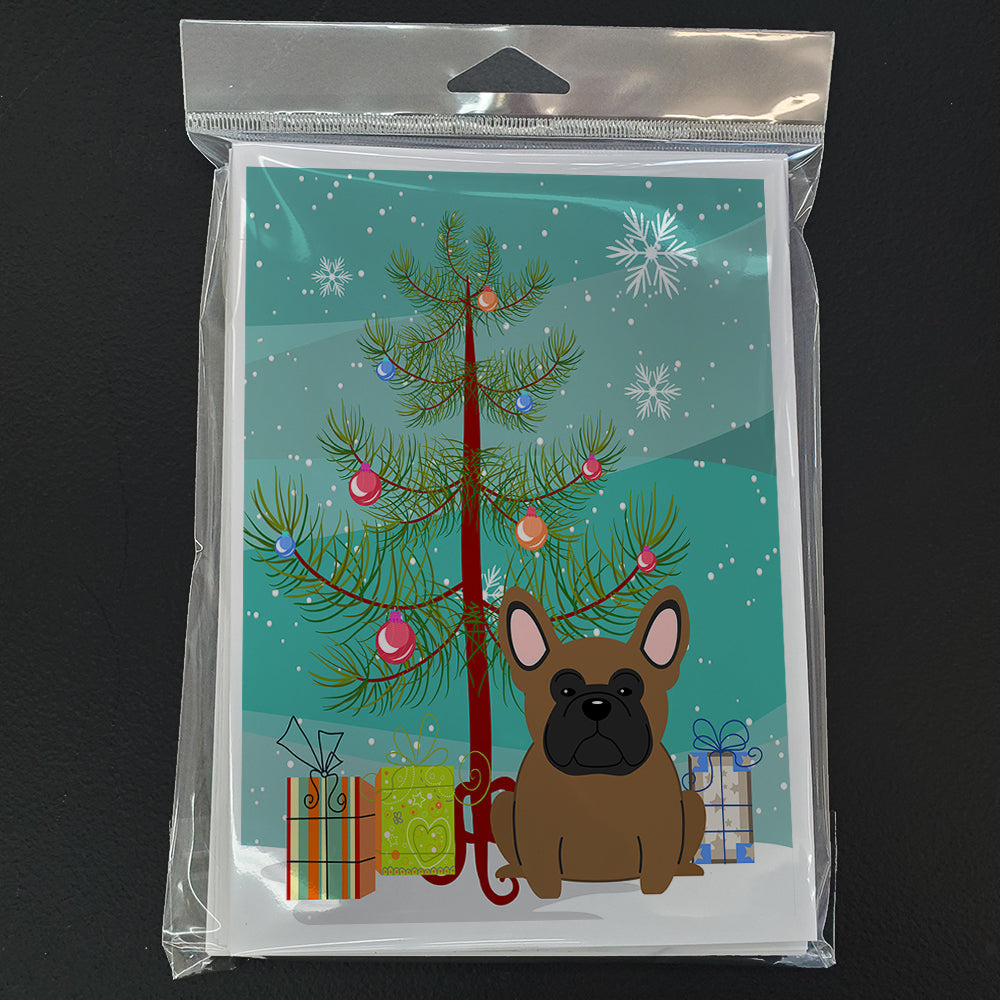 Merry Christmas Tree French Bulldog Brown Greeting Cards Pack of 8 Blank Cards with Envelopes Whimsical A7 Size 5x7
