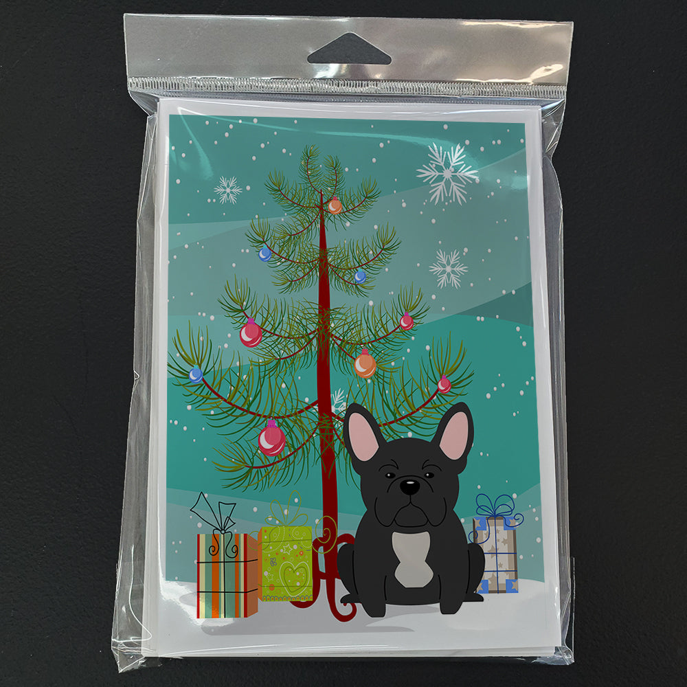 Merry Christmas Tree French Bulldog Black Greeting Cards Pack of 8 Blank Cards with Envelopes Whimsical A7 Size 5x7