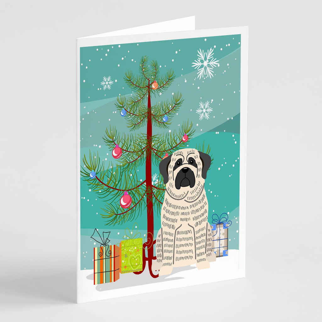 Merry Christmas Tree Mastiff Brindle White Greeting Cards Pack of 8 Blank Cards with Envelopes Whimsical A7 Size 5x7