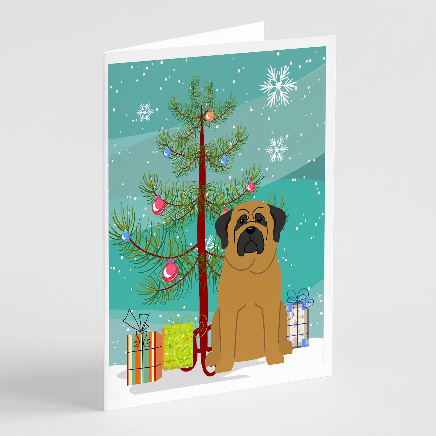 Merry Christmas Tree Mastiff Greeting Cards Pack of 8 Blank Cards with Envelopes Whimsical A7 Size 5x7