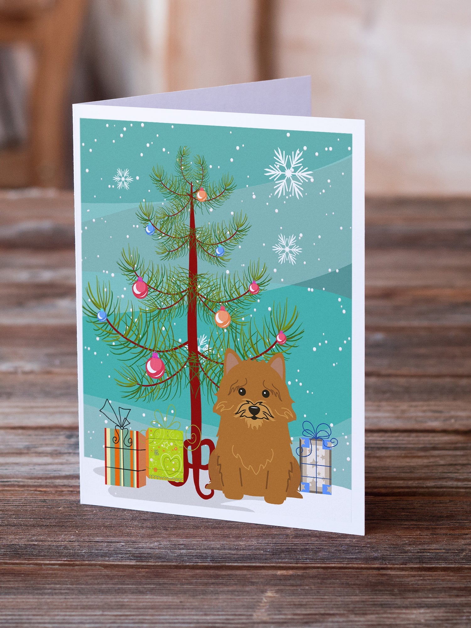 Merry Christmas Tree Norwich Terrier Greeting Cards Pack of 8 Blank Cards with Envelopes Whimsical A7 Size 5x7