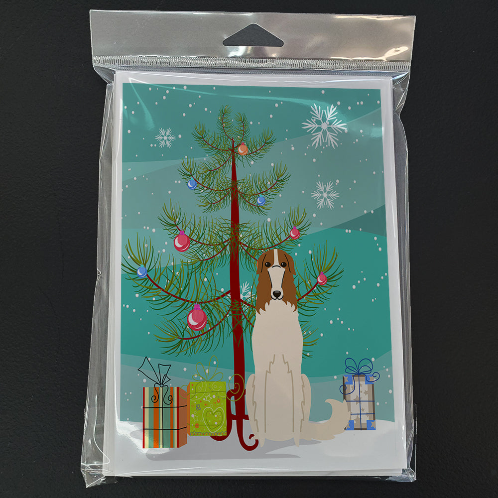 Merry Christmas Tree Borzoi Greeting Cards Pack of 8 Blank Cards with Envelopes Whimsical A7 Size 5x7