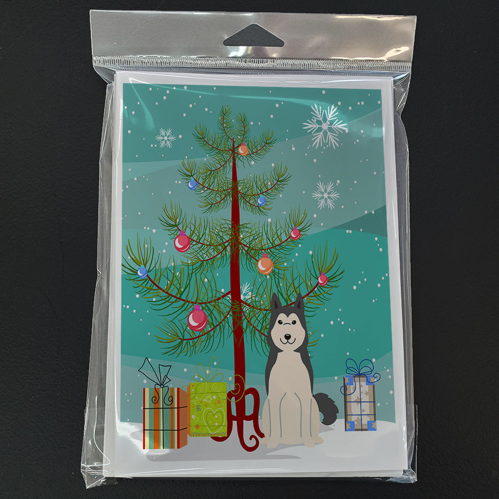 Merry Christmas Tree West Siberian Laika Spitz Greeting Cards Pack of 8 Blank Cards with Envelopes Whimsical A7 Size 5x7