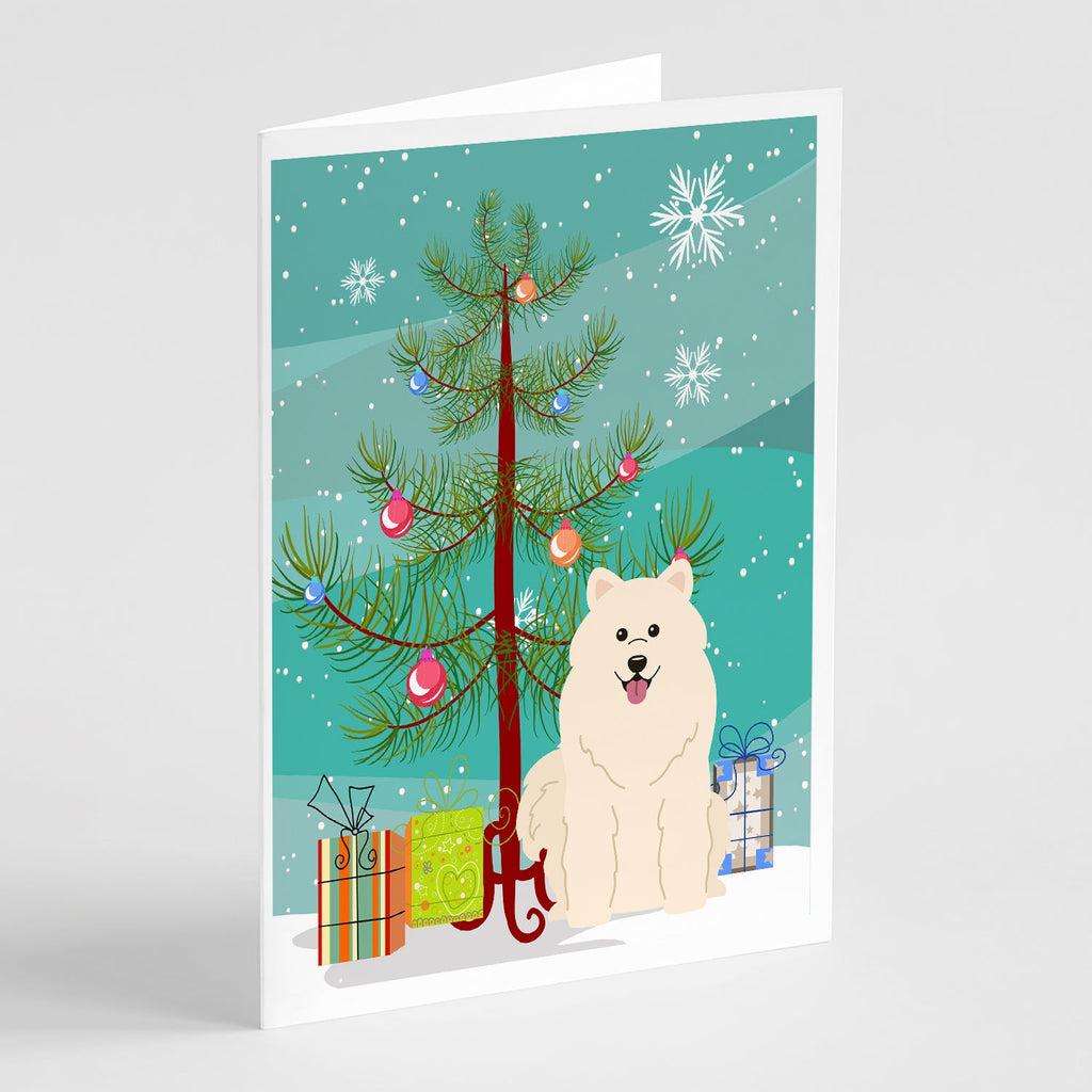 Merry Christmas Tree Samoyed Greeting Cards Pack of 8 Blank Cards with Envelopes Whimsical A7 Size 5x7
