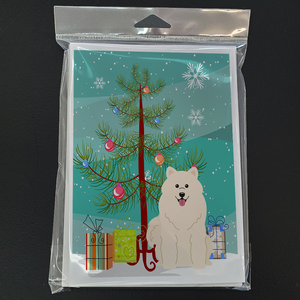 Merry Christmas Tree Samoyed Greeting Cards Pack of 8 Blank Cards with Envelopes Whimsical A7 Size 5x7