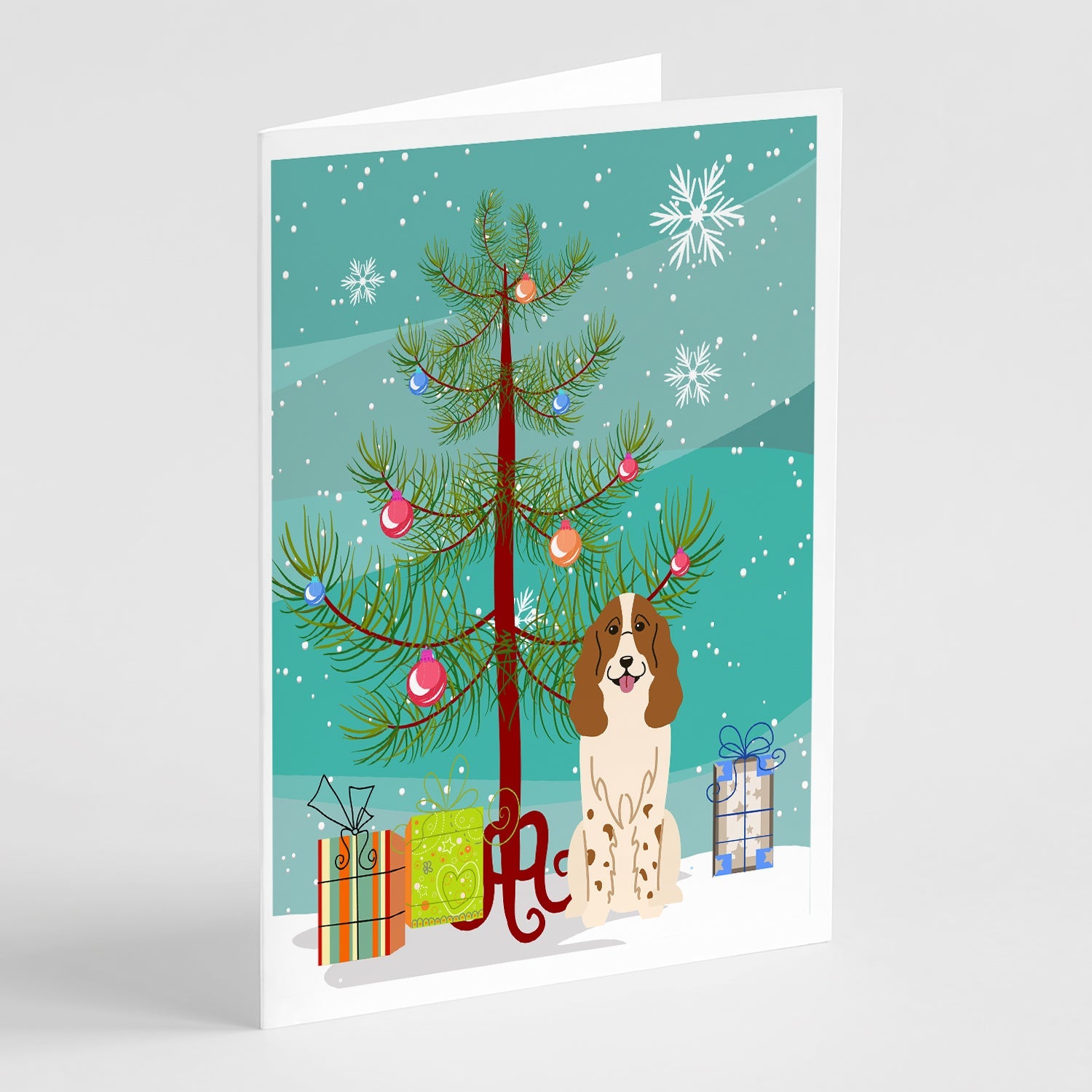 Merry Christmas Tree Russian Spaniel Greeting Cards Pack of 8 Blank Cards with Envelopes Whimsical A7 Size 5x7