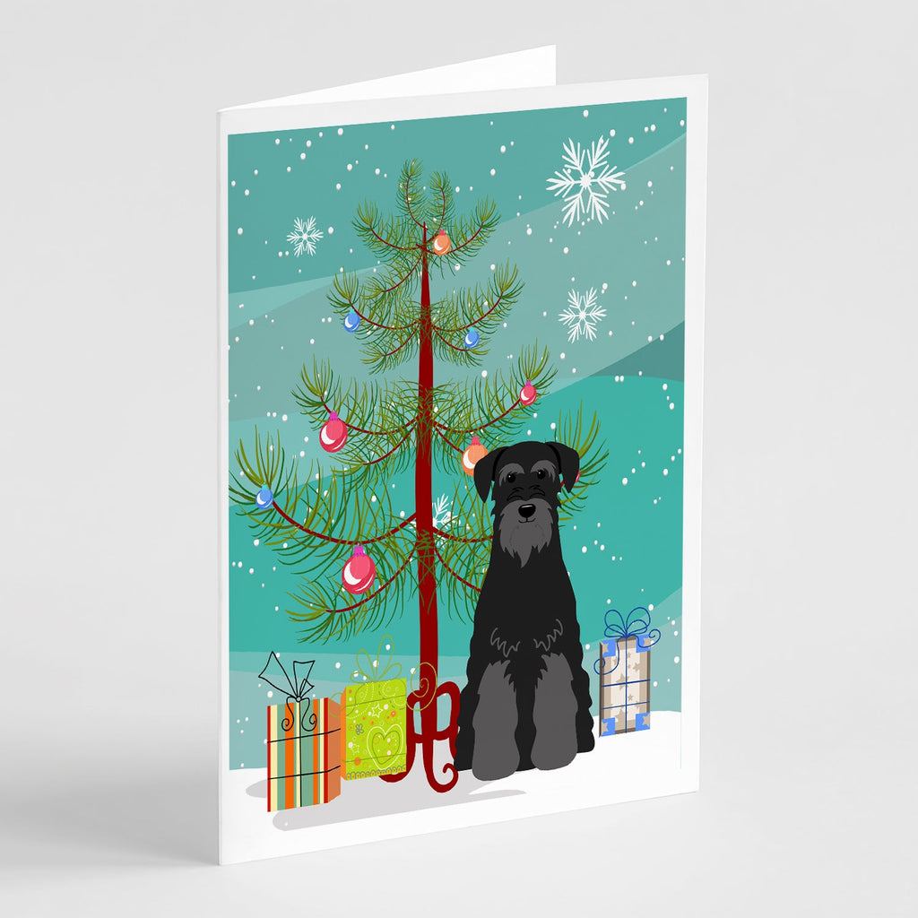 Merry Christmas Tree Standard Schnauzer Black Greeting Cards Pack of 8 Blank Cards with Envelopes Whimsical A7 Size 5x7