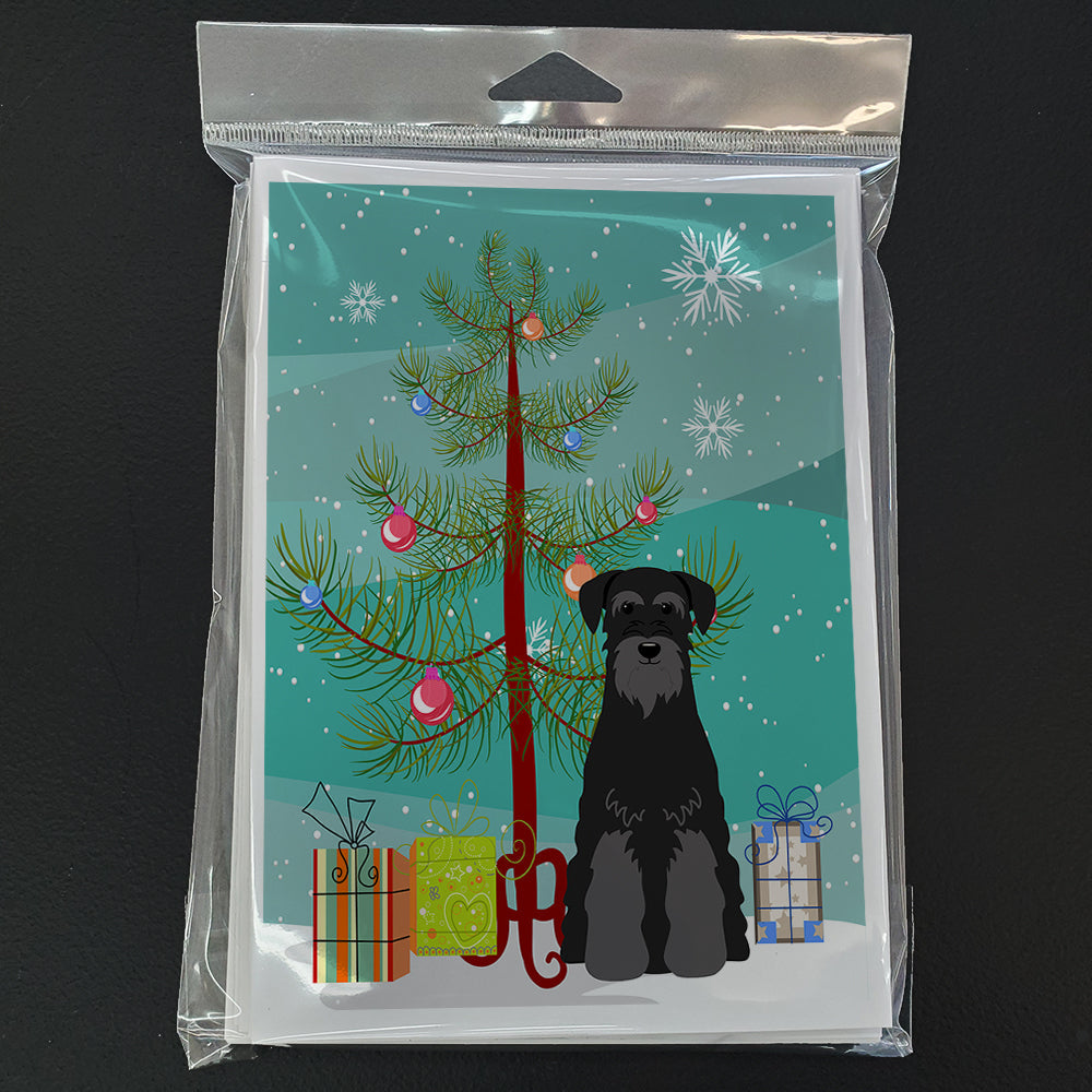 Merry Christmas Tree Standard Schnauzer Black Greeting Cards Pack of 8 Blank Cards with Envelopes Whimsical A7 Size 5x7