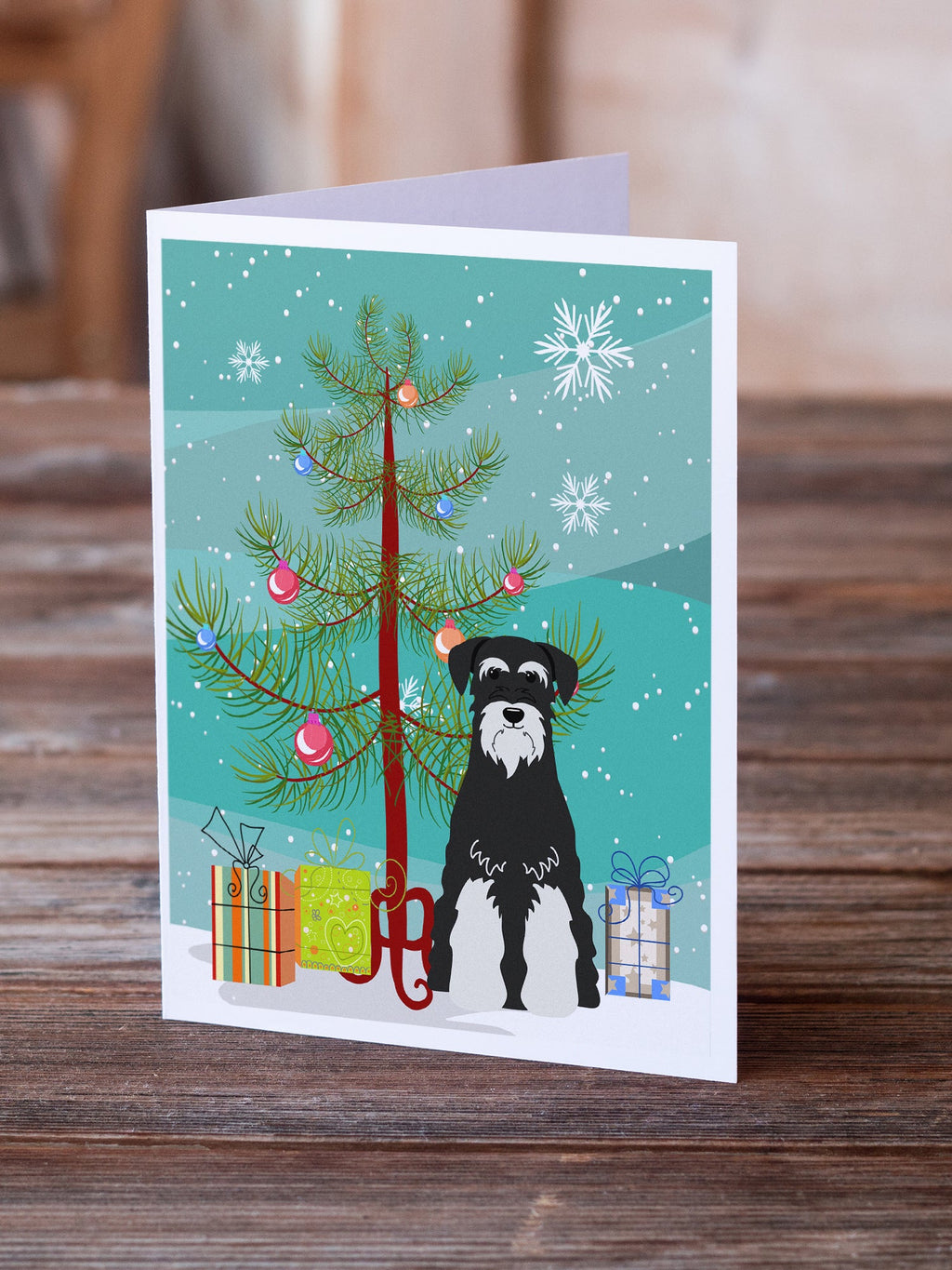 Merry Christmas Tree Standard Schnauzer Salt and Pepper Greeting Cards Pack of 8 Blank Cards with Envelopes Whimsical A7 Size 5x7