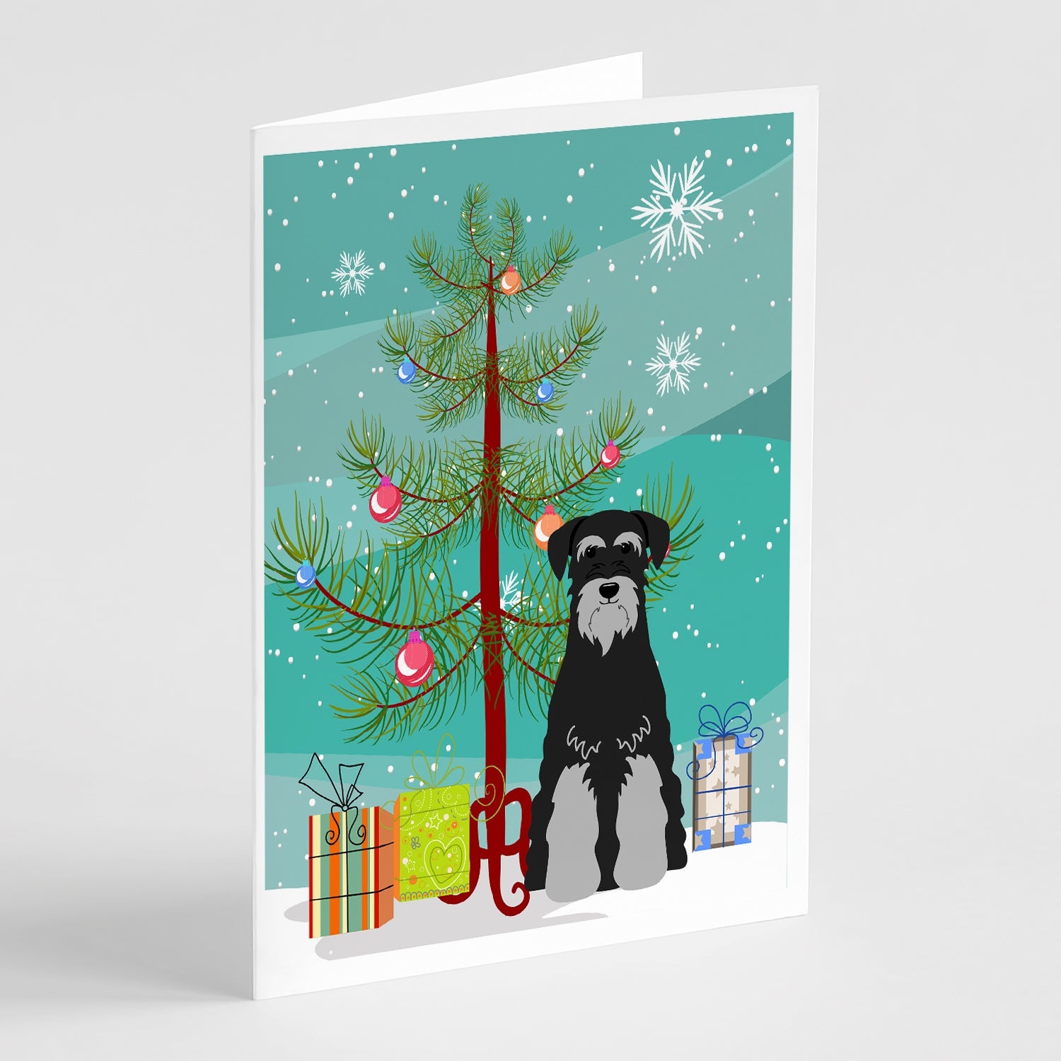 Merry Christmas Tree Standard Schnauzer Black Grey Greeting Cards Pack of 8 Blank Cards with Envelopes Whimsical A7 Size 5x7