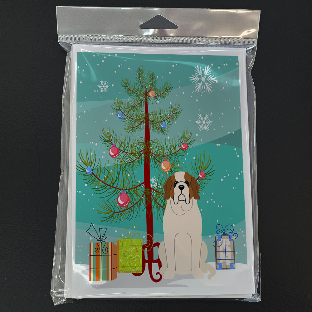 Merry Christmas Tree Saint Bernard Greeting Cards Pack of 8 Blank Cards with Envelopes Whimsical A7 Size 5x7