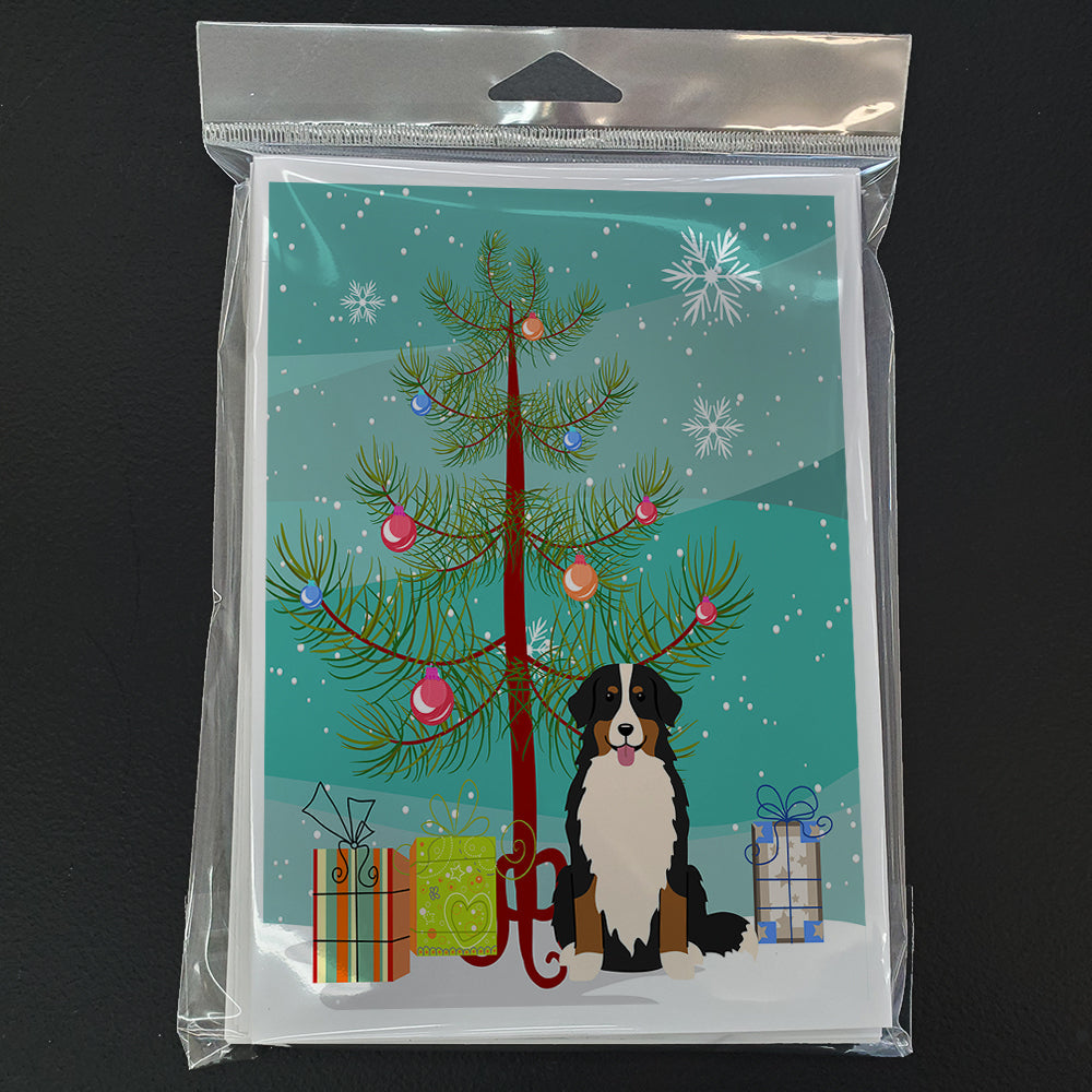 Merry Christmas Tree Bernese Mountain Dog Greeting Cards Pack of 8 Blank Cards with Envelopes Whimsical A7 Size 5x7