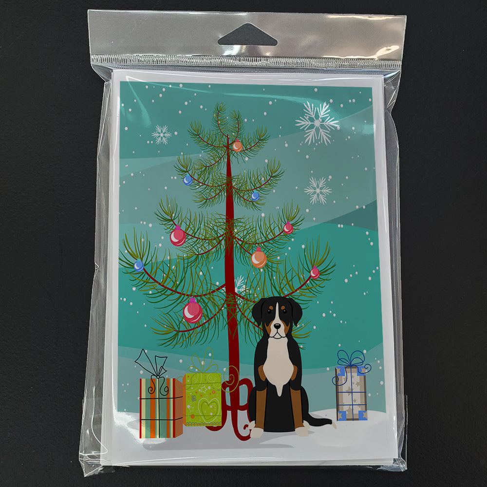 Merry Christmas Tree Greater Swiss Mountain Dog Greeting Cards Pack of 8 Blank Cards with Envelopes Whimsical A7 Size 5x7