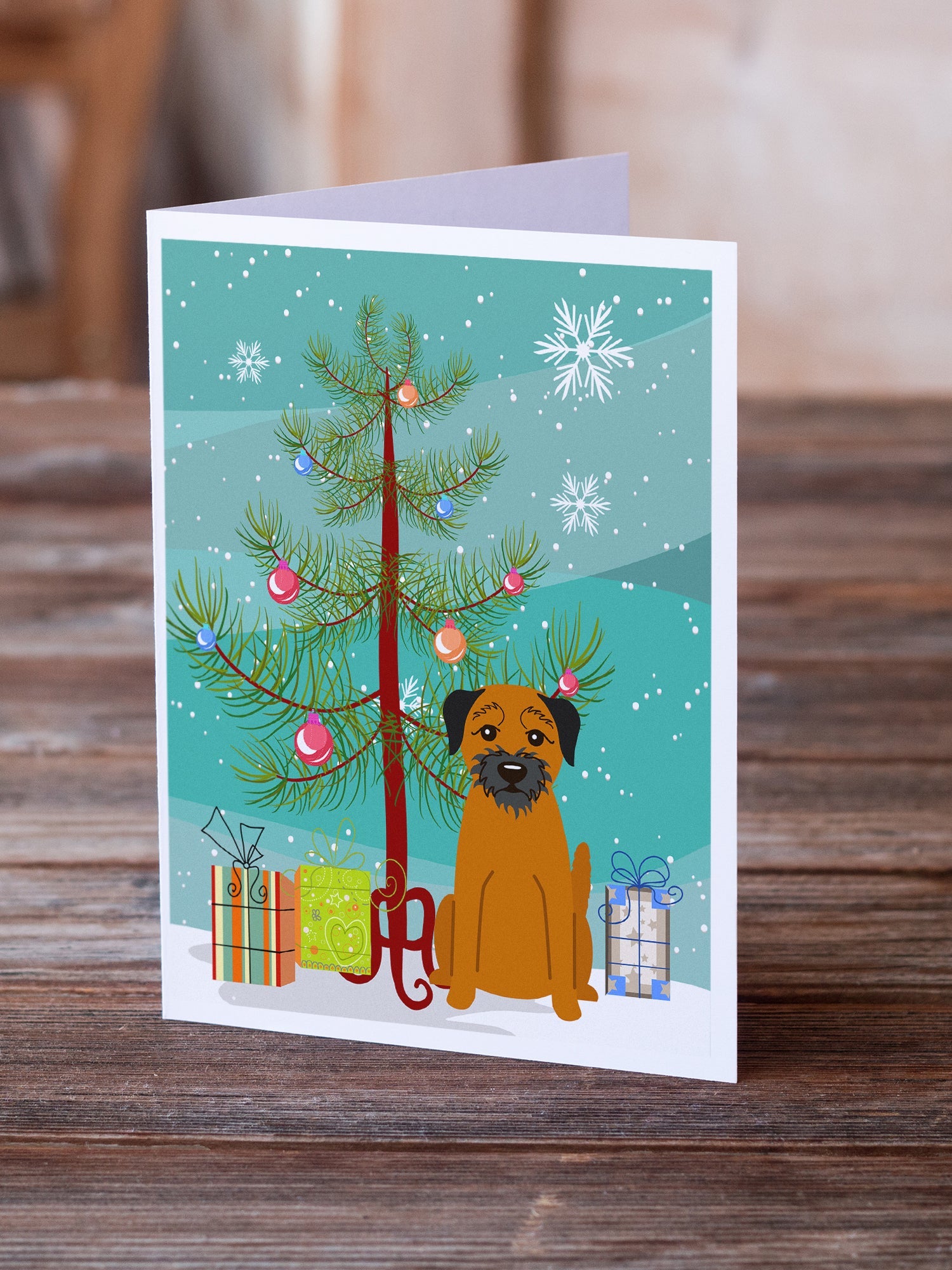 Merry Christmas Tree Border Terrier Greeting Cards Pack of 8 Blank Cards with Envelopes Whimsical A7 Size 5x7