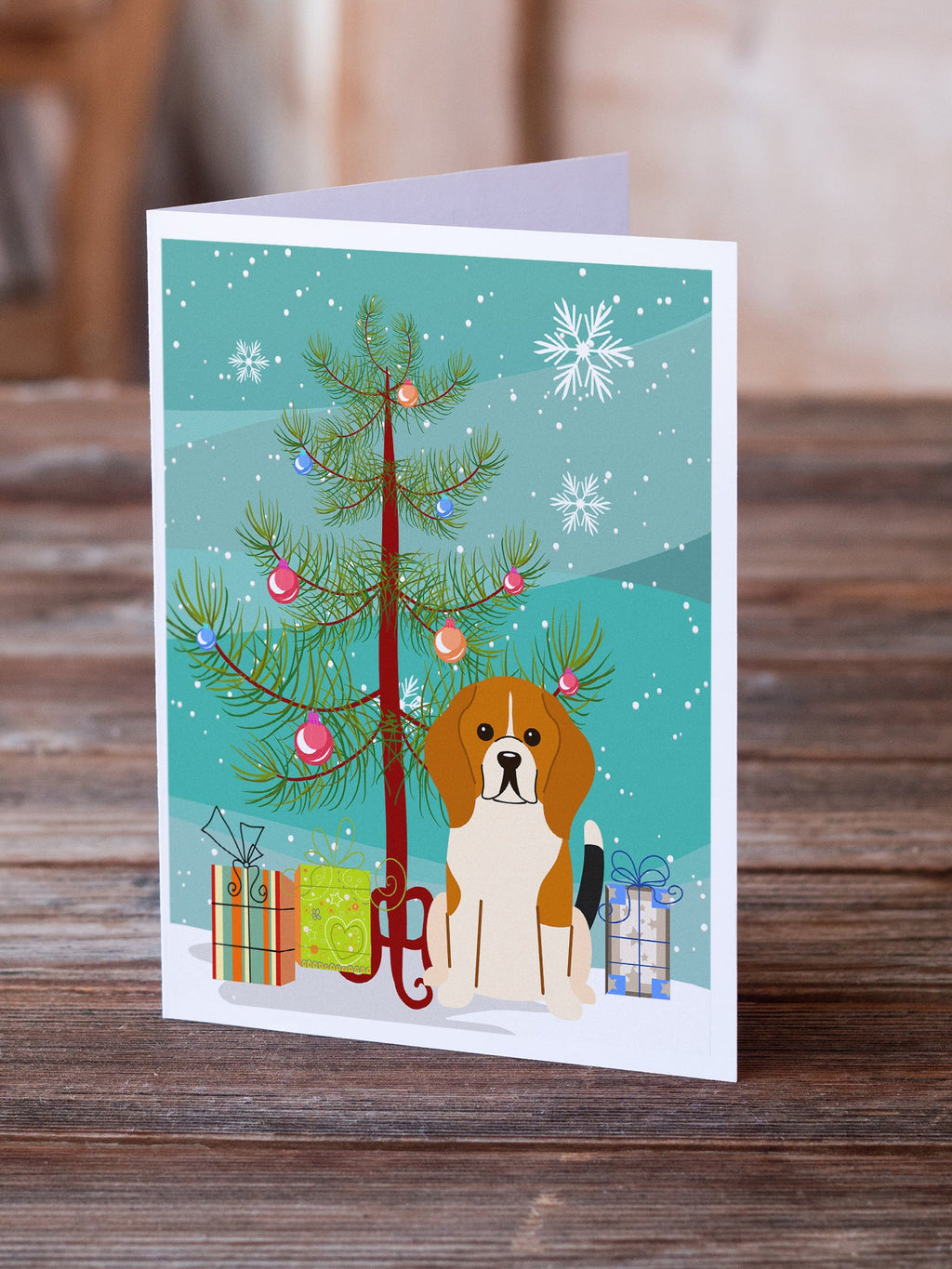 Merry Christmas Tree Beagle Tricolor Greeting Cards Pack of 8 Blank Cards with Envelopes Whimsical A7 Size 5x7