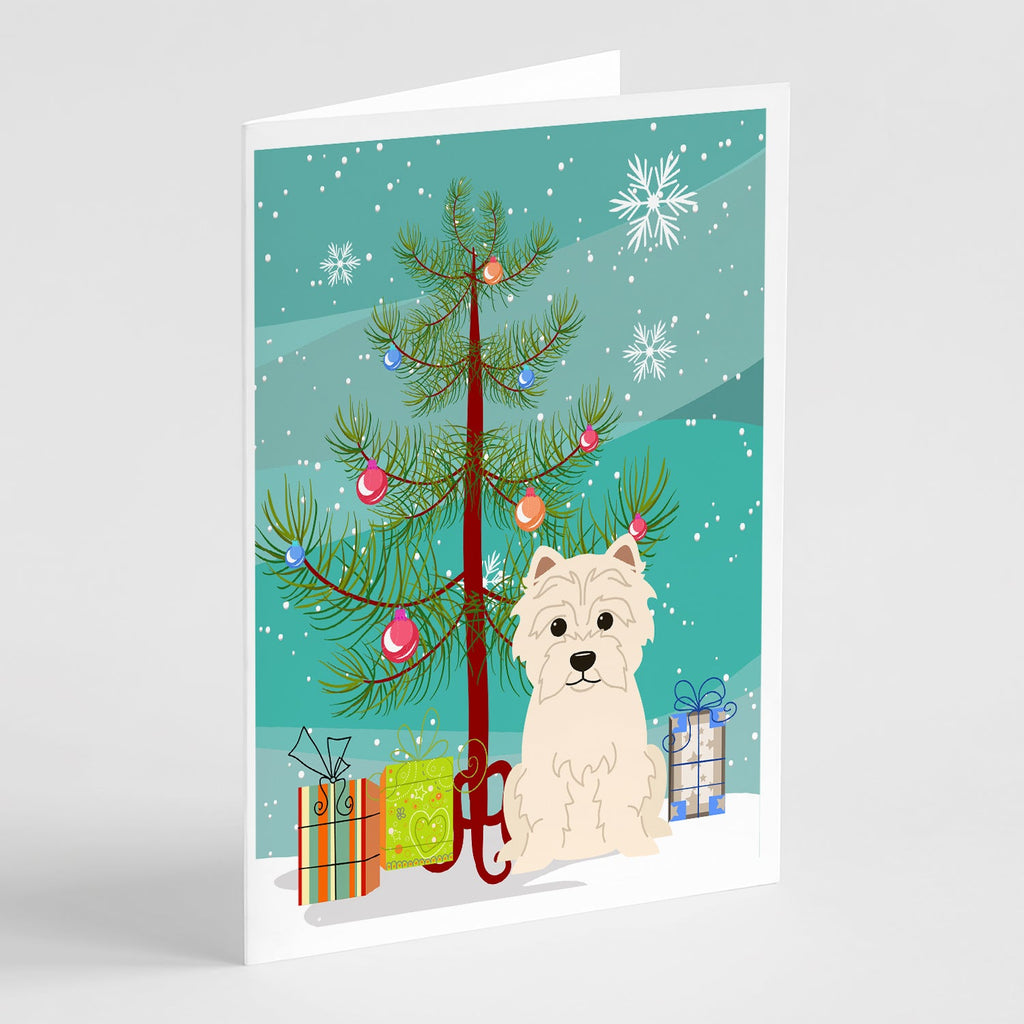 Merry Christmas Tree Westie Greeting Cards Pack of 8 Blank Cards with Envelopes Whimsical A7 Size 5x7