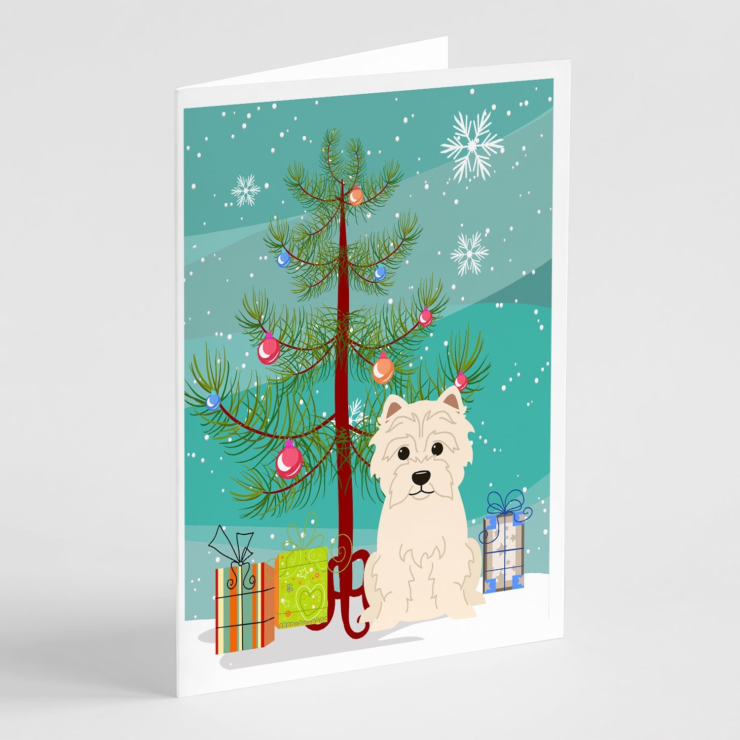 Merry Christmas Tree Westie Greeting Cards Pack of 8 Blank Cards with Envelopes Whimsical A7 Size 5x7