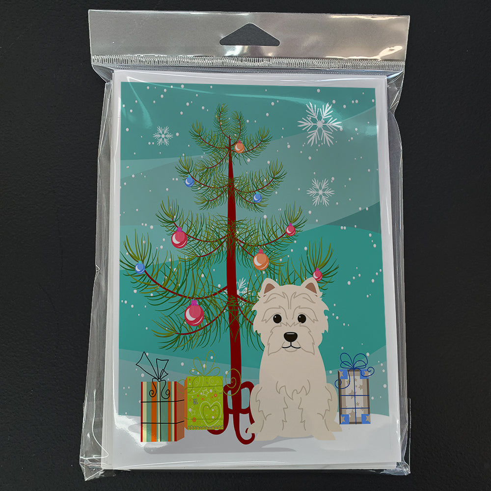 Merry Christmas Tree Westie Greeting Cards Pack of 8 Blank Cards with Envelopes Whimsical A7 Size 5x7