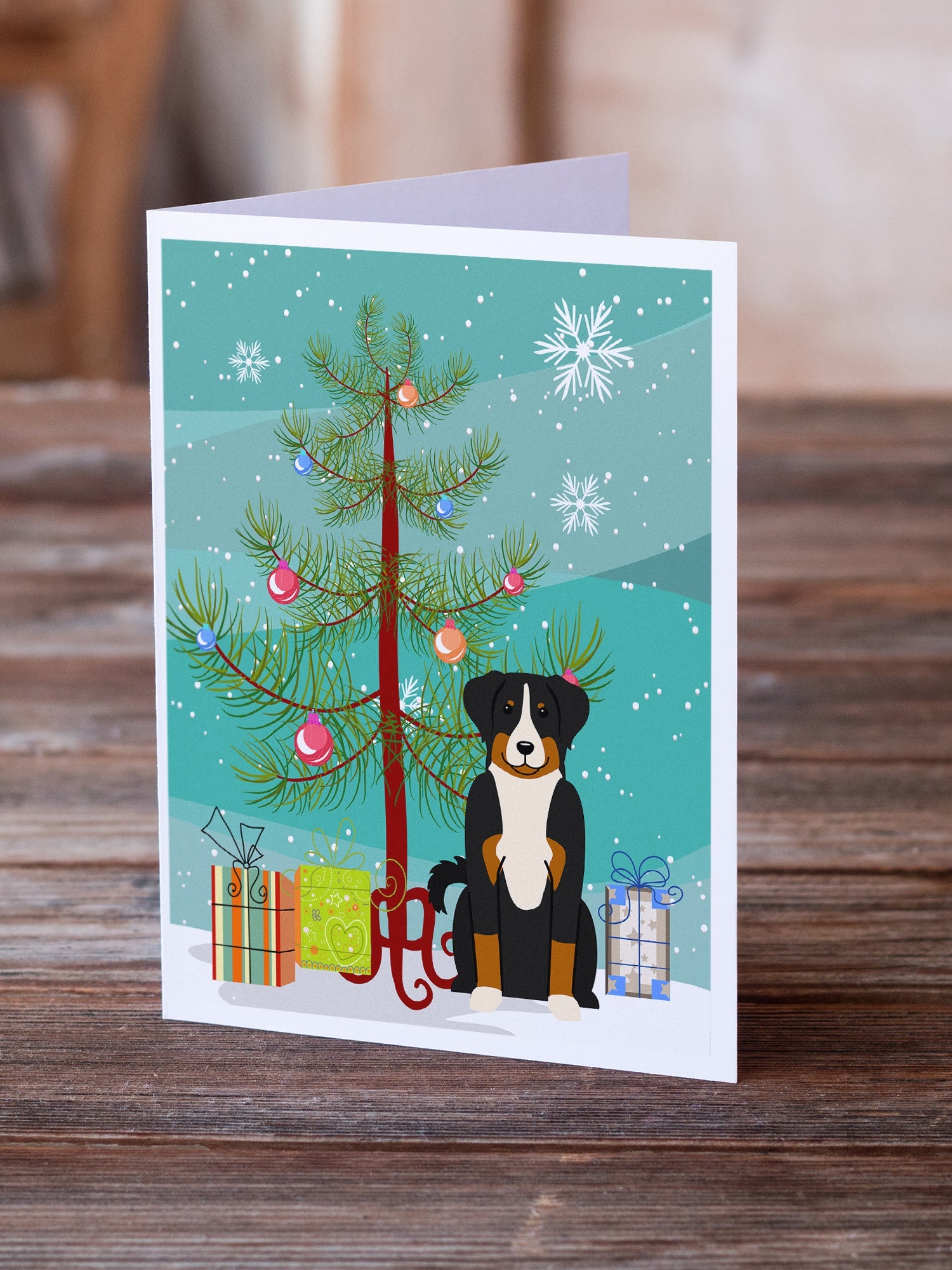 Merry Christmas Tree Appenzeller Sennenhund Greeting Cards Pack of 8 Blank Cards with Envelopes Whimsical A7 Size 5x7