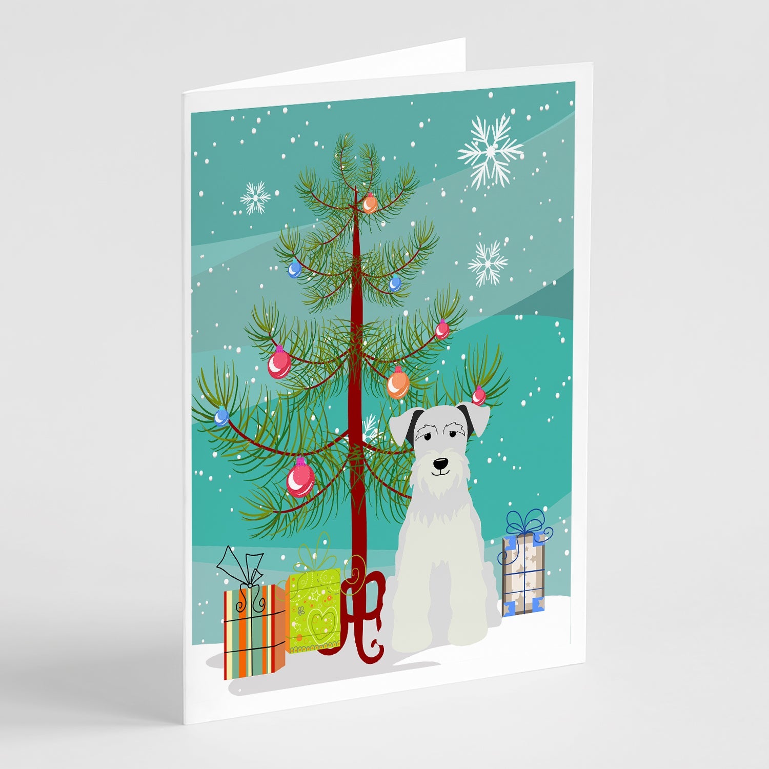 Merry Christmas Tree Miniature Schnauzer White Greeting Cards Pack of 8 Blank Cards with Envelopes Whimsical A7 Size 5x7