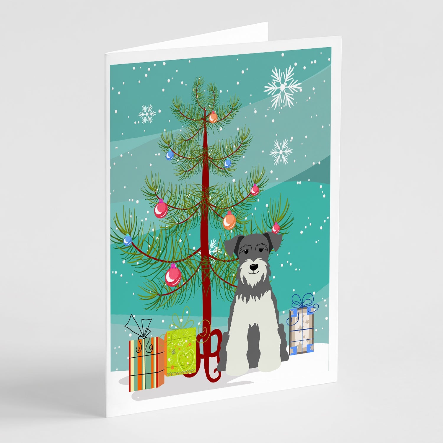 Merry Christmas Tree Miniature Schnauzer Salt and Pepper Greeting Cards Pack of 8 Blank Cards with Envelopes Whimsical A7 Size 5x7