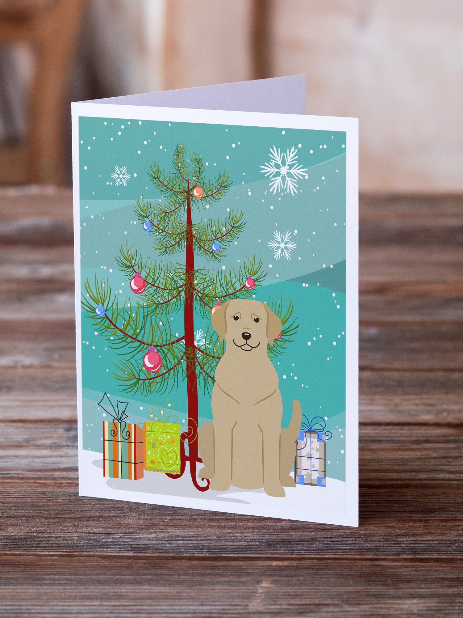 Merry Christmas Tree Yellow Labrador Greeting Cards Pack of 8 Blank Cards with Envelopes Whimsical A7 Size 5x7
