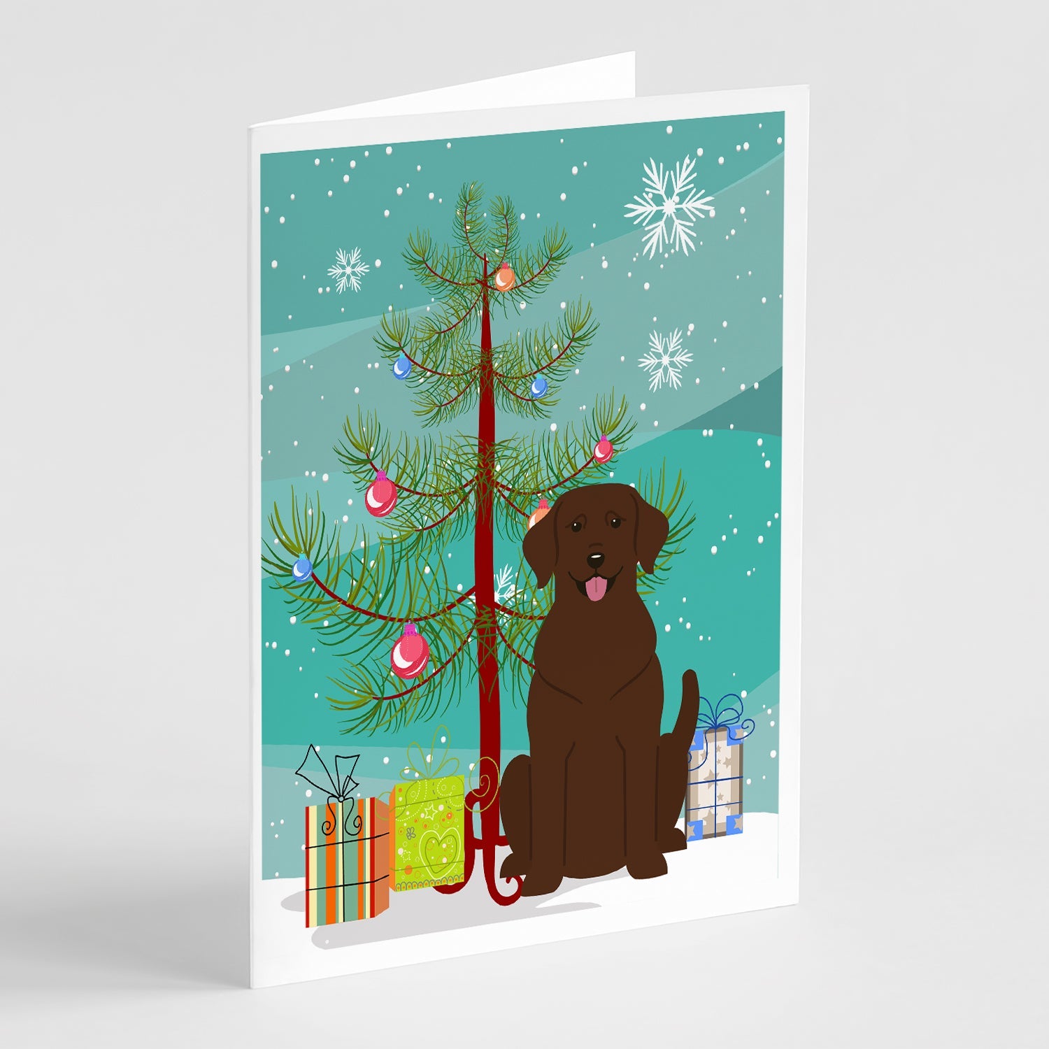 Merry Christmas Tree Chocolate Labrador Greeting Cards Pack of 8 Blank Cards with Envelopes Whimsical A7 Size 5x7