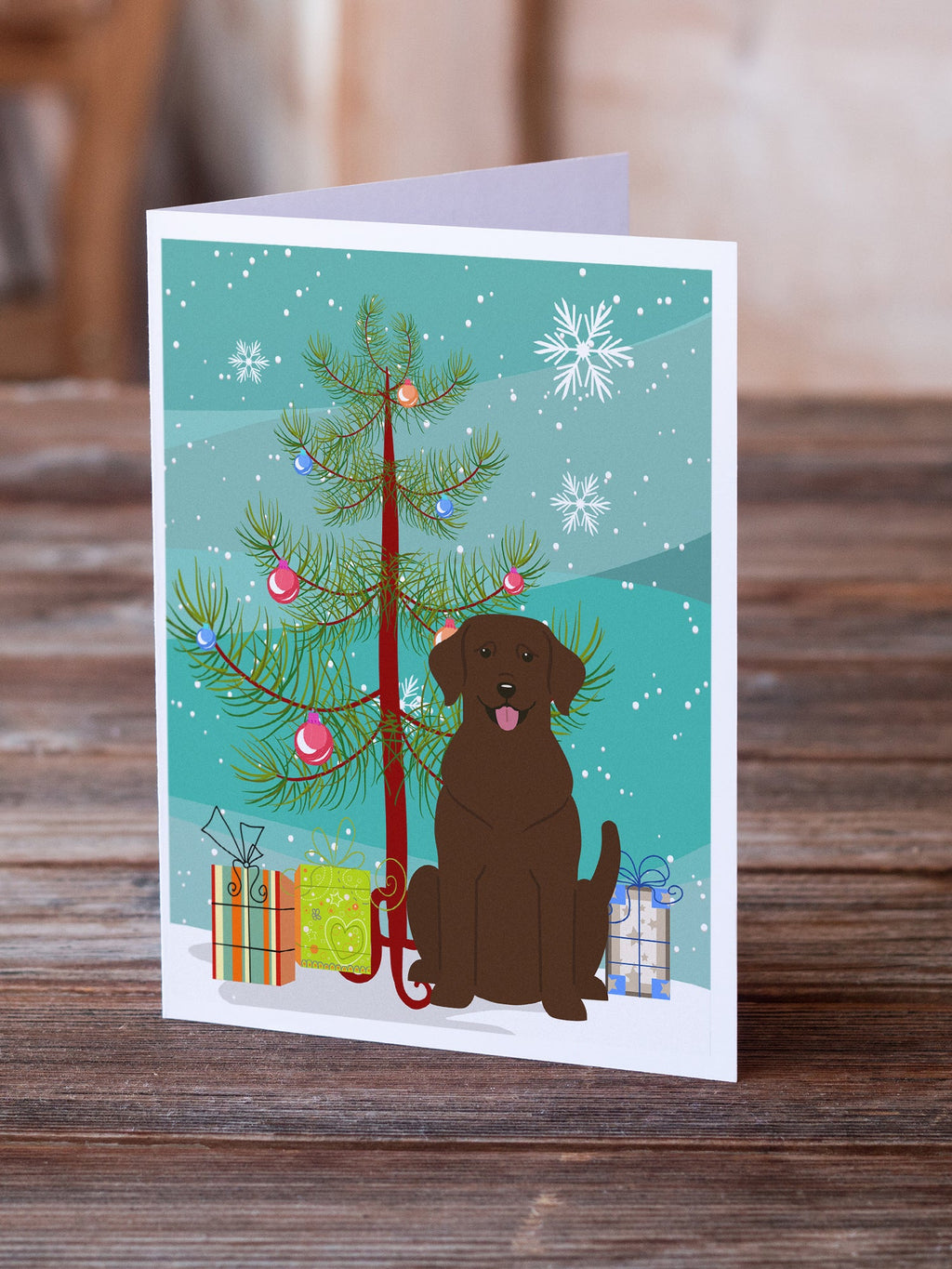 Merry Christmas Tree Chocolate Labrador Greeting Cards Pack of 8 Blank Cards with Envelopes Whimsical A7 Size 5x7