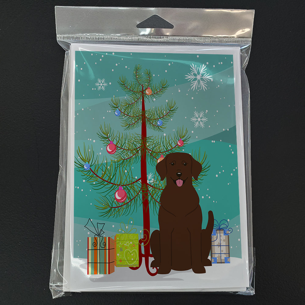 Merry Christmas Tree Chocolate Labrador Greeting Cards Pack of 8 Blank Cards with Envelopes Whimsical A7 Size 5x7