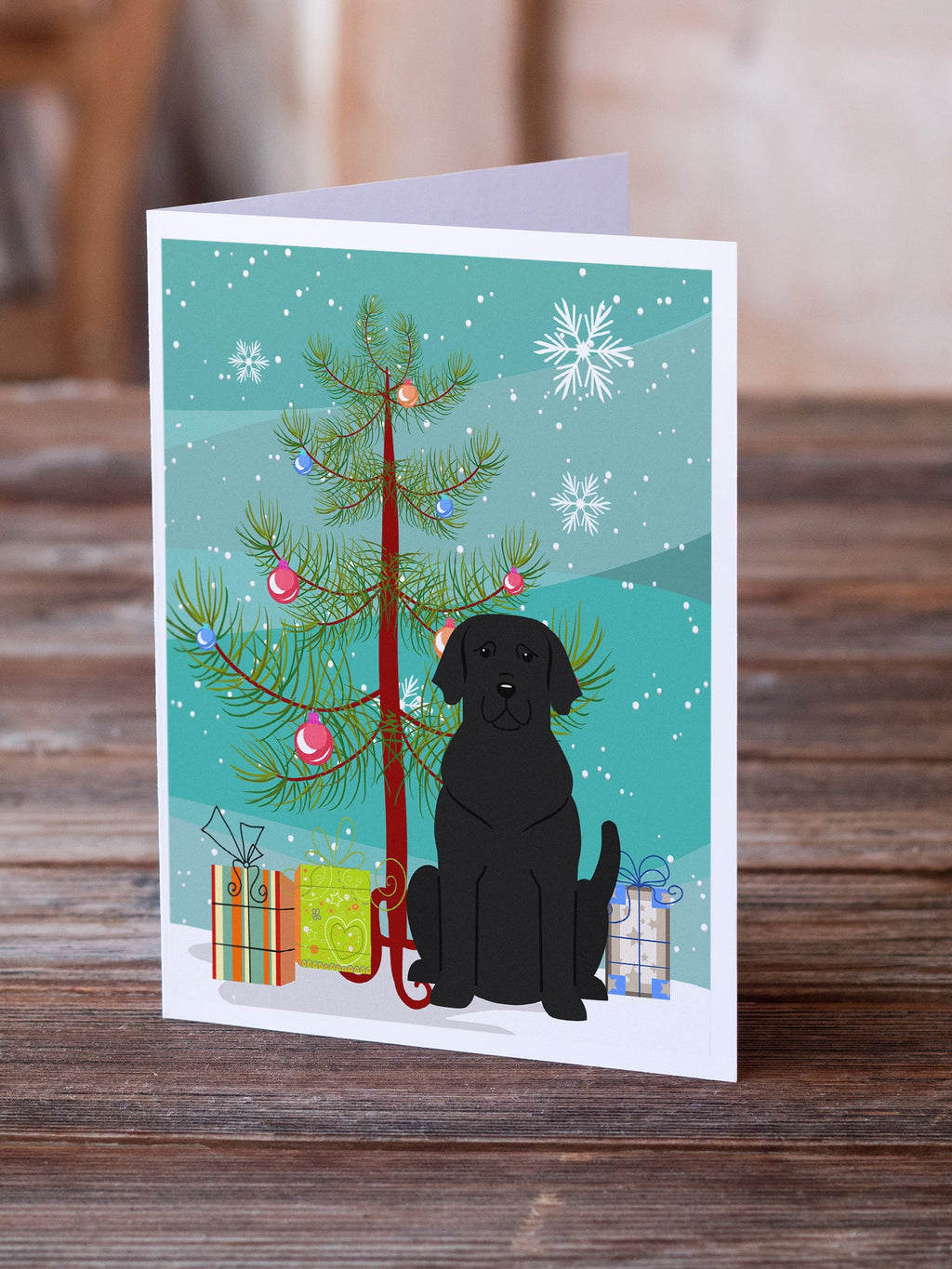 Merry Christmas Tree Black Labrador Greeting Cards Pack of 8 Blank Cards with Envelopes Whimsical A7 Size 5x7