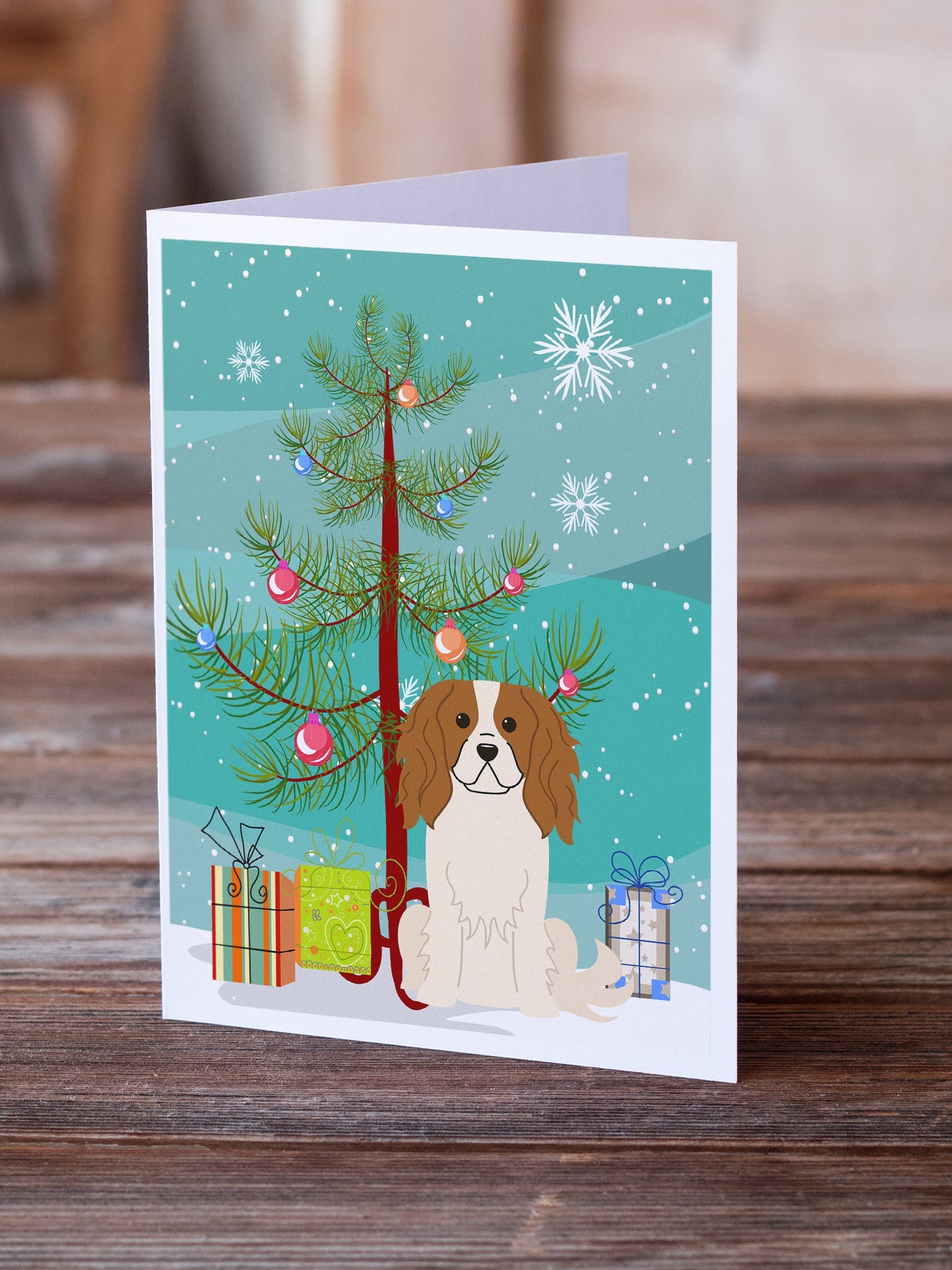 Merry Christmas Tree Cavalier Spaniel Greeting Cards Pack of 8 Blank Cards with Envelopes Whimsical A7 Size 5x7