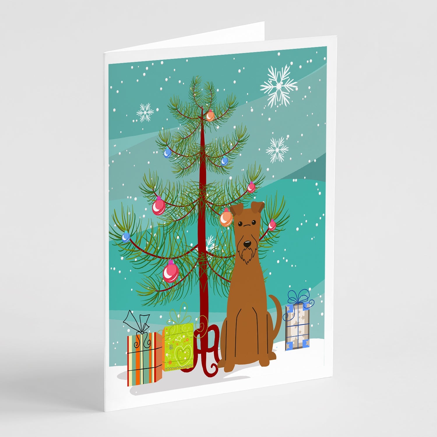 Merry Christmas Tree Irish Terrier Greeting Cards Pack of 8 Blank Cards with Envelopes Whimsical A7 Size 5x7