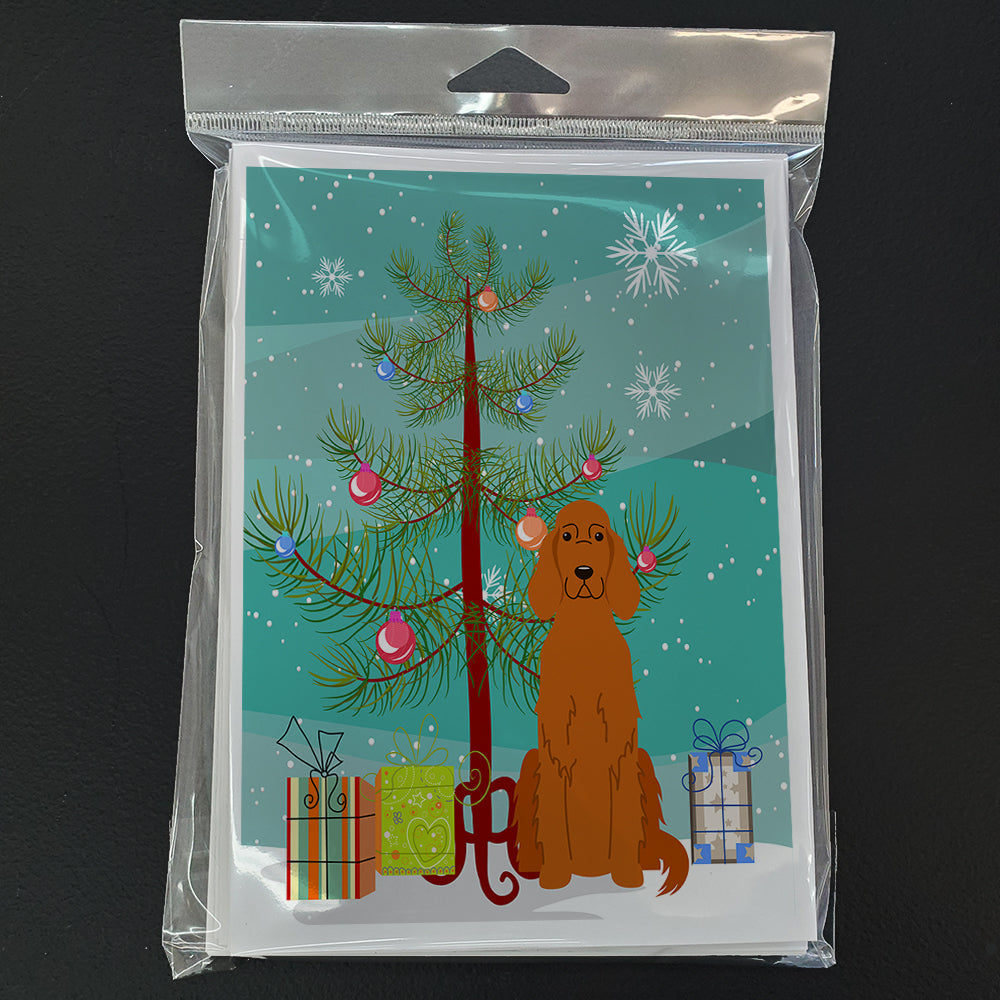 Merry Christmas Tree Irish Setter Greeting Cards Pack of 8 Blank Cards with Envelopes Whimsical A7 Size 5x7
