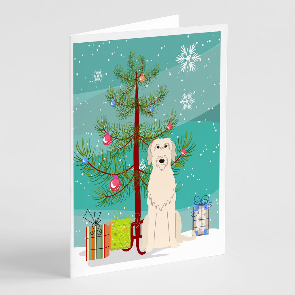 Merry Christmas Tree Irish Wolfhound Greeting Cards Pack of 8 Blank Cards with Envelopes Whimsical A7 Size 5x7