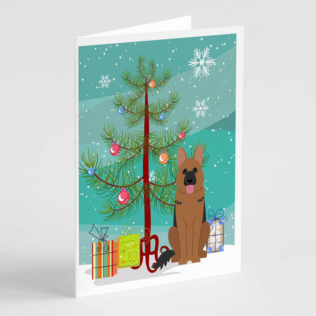 Merry Christmas Tree German Shepherd Greeting Cards Pack of 8 Blank Cards with Envelopes Whimsical A7 Size 5x7
