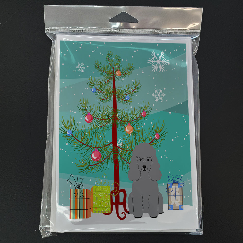 Merry Christmas Tree Poodle Silver Greeting Cards Pack of 8 Blank Cards with Envelopes Whimsical A7 Size 5x7