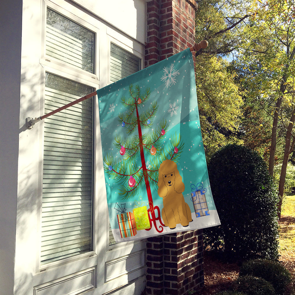 Merry Christmas Tree Poodle Tan House Flag 28x40 Porch Sleeve Pole Decorative Outside Yard Banner Artwork Wall Hanging, Polyester