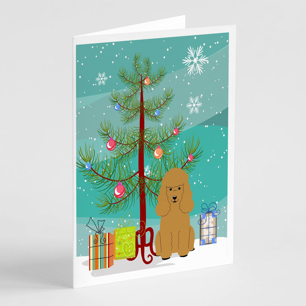 Merry Christmas Tree Poodle Tan Greeting Cards Pack of 8 Blank Cards with Envelopes Whimsical A7 Size 5x7