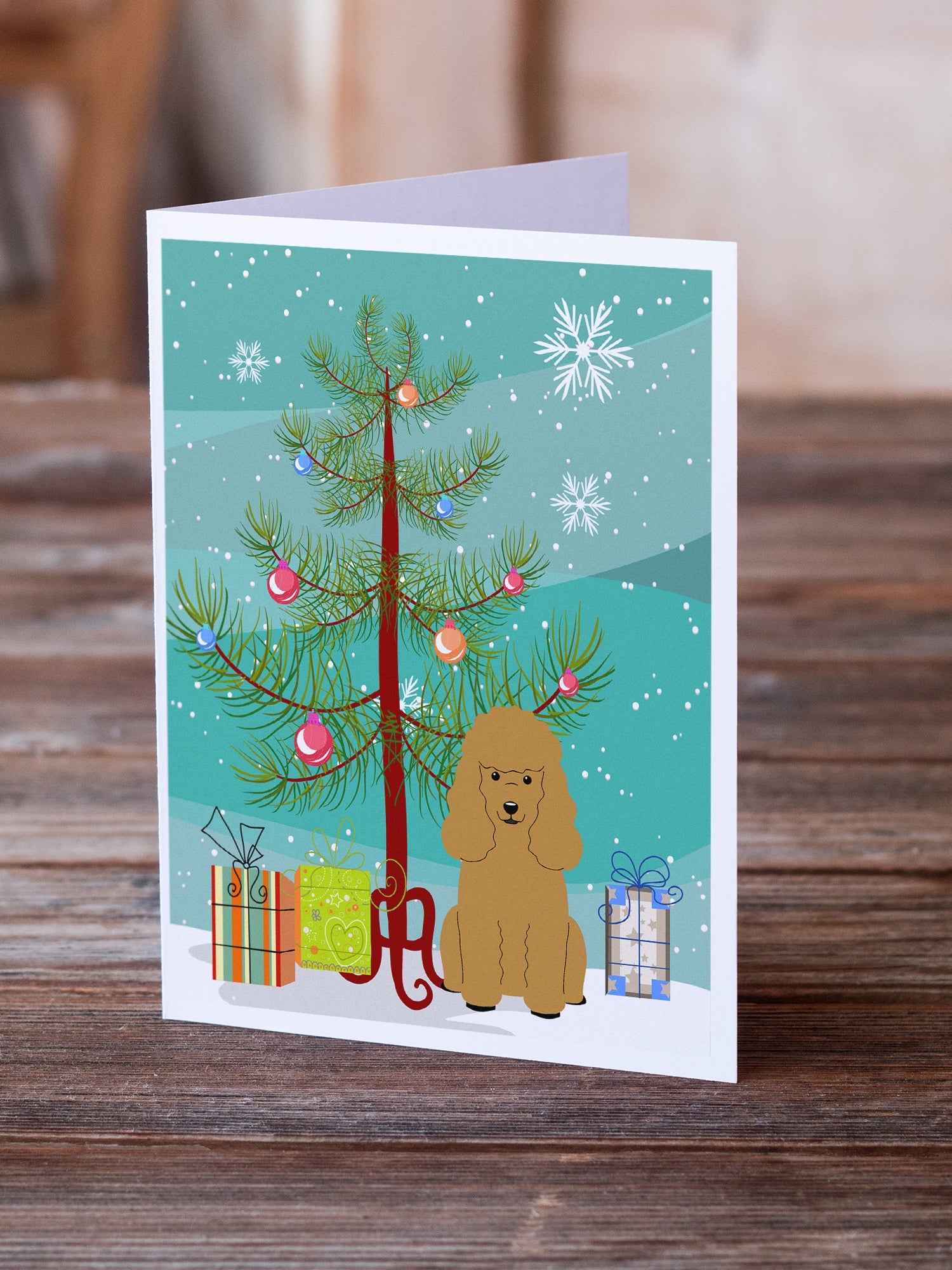 Merry Christmas Tree Poodle Tan Greeting Cards Pack of 8 Blank Cards with Envelopes Whimsical A7 Size 5x7
