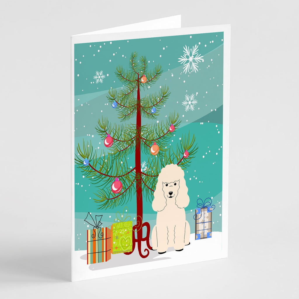 Merry Christmas Tree Poodle White Greeting Cards Pack of 8 Blank Cards with Envelopes Whimsical A7 Size 5x7