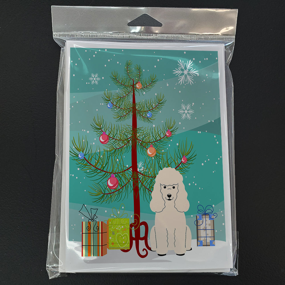 Merry Christmas Tree Poodle White Greeting Cards Pack of 8 Blank Cards with Envelopes Whimsical A7 Size 5x7