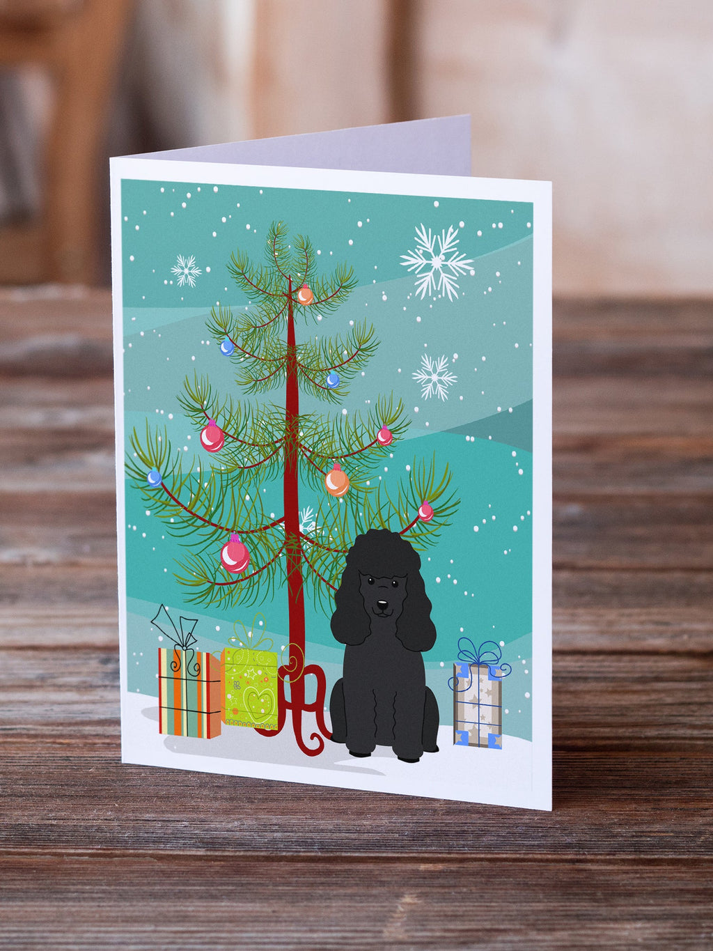 Merry Christmas Tree Poodle Black Greeting Cards Pack of 8 Blank Cards with Envelopes Whimsical A7 Size 5x7
