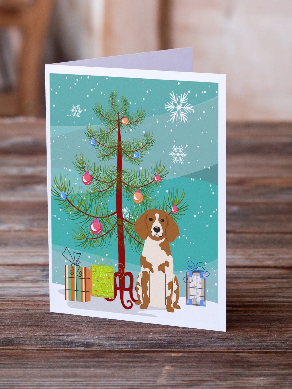 Merry Christmas Tree Brittany Spaniel Greeting Cards Pack of 8 Blank Cards with Envelopes Whimsical A7 Size 5x7