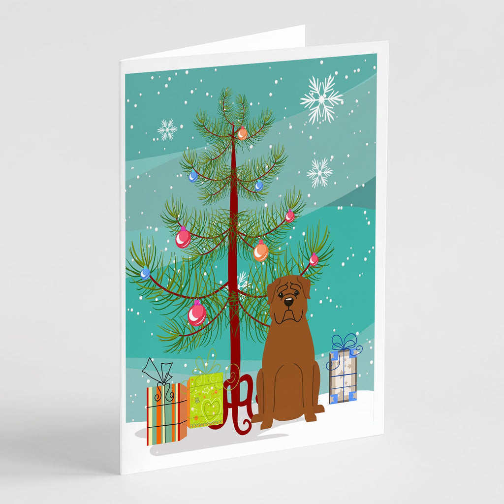 Merry Christmas Tree Dogue de Bourdeaux Greeting Cards Pack of 8 Blank Cards with Envelopes Whimsical A7 Size 5x7