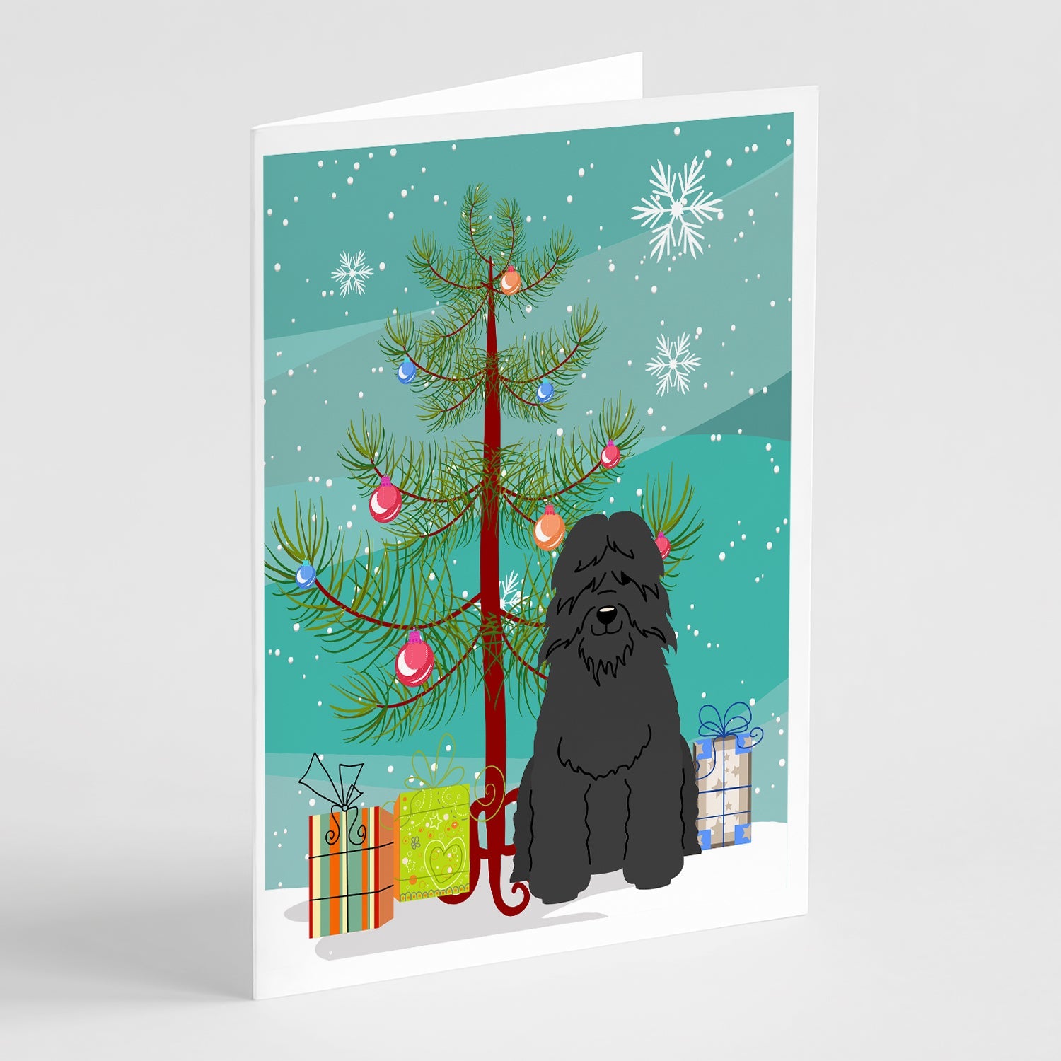 Merry Christmas Tree Bouvier des Flandres Greeting Cards Pack of 8 Blank Cards with Envelopes Whimsical A7 Size 5x7